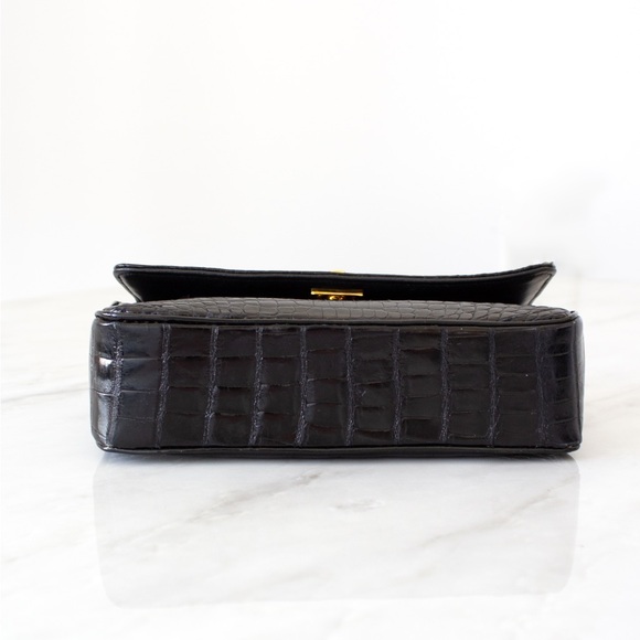 Chanel Vintage 1989 Classic Mini Flap Black Alligator 24K Gold Plated Bag - Picture 6 of 16
